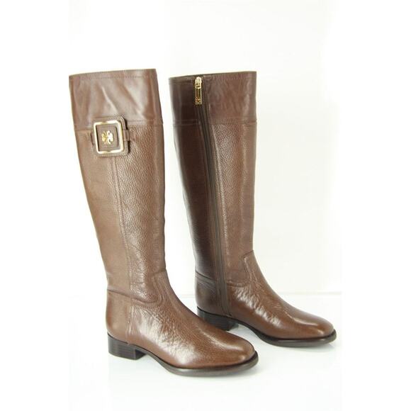 Tory Burch Leather Julian Logo Plaque Riding Boots  Coconut 5.5 - Picture 4 of 10